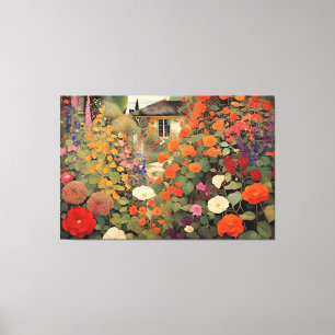 Timeless Vintage Cottage Landscape Oil Painting  Canvas Print