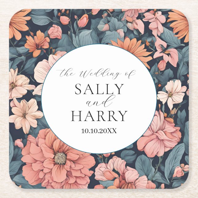 Timeless: Vintage Faded Rose Wedding Square Paper Coaster (Front)