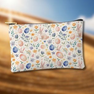 Timeless Watercolor Pastel Bunny Flowers Eggs Accessory Pouch