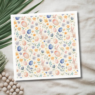 Timeless Watercolor Pastel Bunny Flowers Eggs Napkin