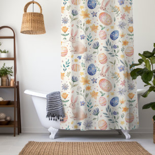 Timeless Watercolor Pastel Bunny Flowers Eggs Shower Curtain