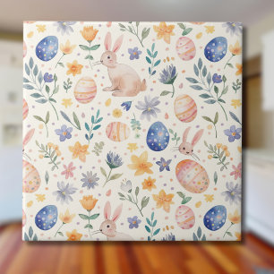 Timeless Watercolor Pastel Bunny Flowers Eggs Tile