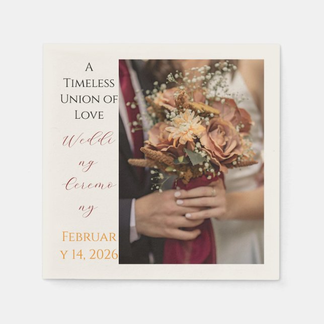 Timeless Wedding Ceremony Floral Photo Paper  Napkin (Front)