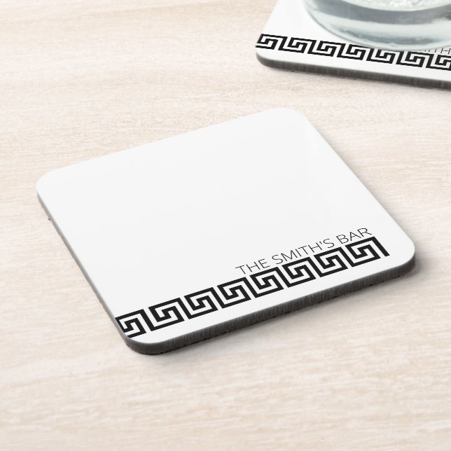 Timeless White Black Modern Greek Key Coasters Set (Left Side)