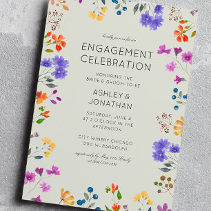 Timeless Wildflower Sage Green Engagement Party Invitation