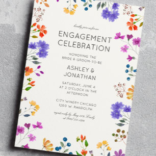 Timeless Wildflower Soft White Engagement Party Invitation