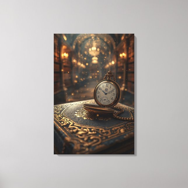 Timeless Wisdom – The Golden Clock of Knowledge Canvas Print (Front)
