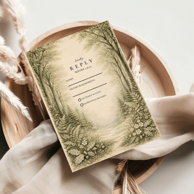 Timeless Woodland Forest Wedding RSVP Card (Creator Uploaded)