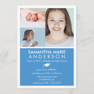 Timeline 3 Photo Graduation Invitation - Blue