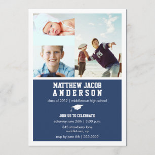 Timeline 3 Photo Graduation Invitation - Navy