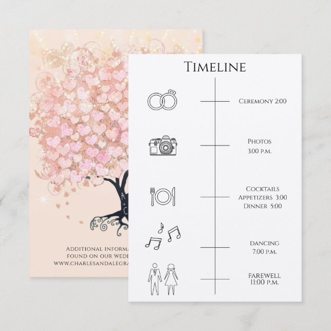 Timeline Order of Events Heart Leaf Tree Enclosure Invitation (Front/Back)