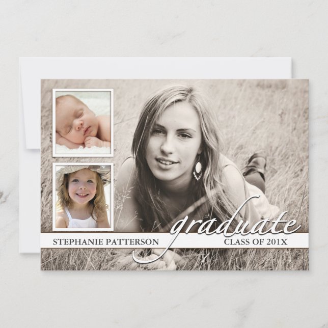 Timeline Three Photo Graduation Party Invitation (Front)