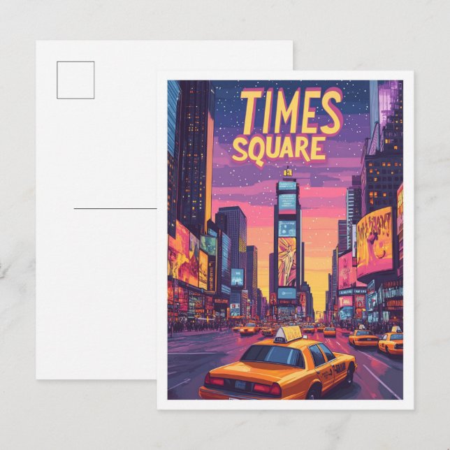 Times Square NYC Art Vintage Illustration Travel Postcard (Front/Back)