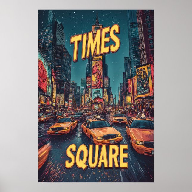 Times Square NYC USA Vintage Illustration Travel Poster (Front)