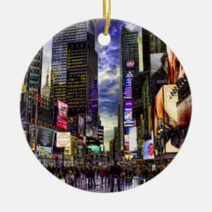 Times Square Photo in HDR Ceramic Tree Decoration