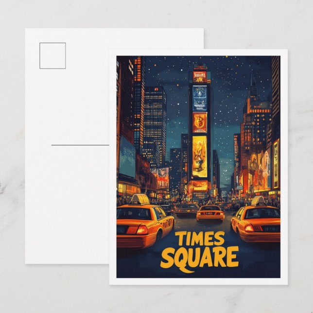 Times Square USA Art Vintage Illustration Travel Postcard (Front/Back)