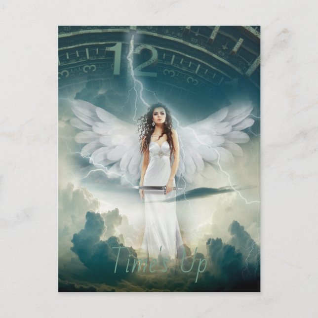 Time's Up Movement Female Angel Wings Clock Postcard (Front)