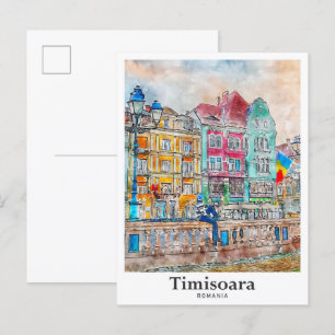 Timisoara Romania Travel Watercolor Hand Drawn Postcard