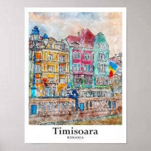 Timisoara Romania Travel Watercolor Hand Drawn Poster