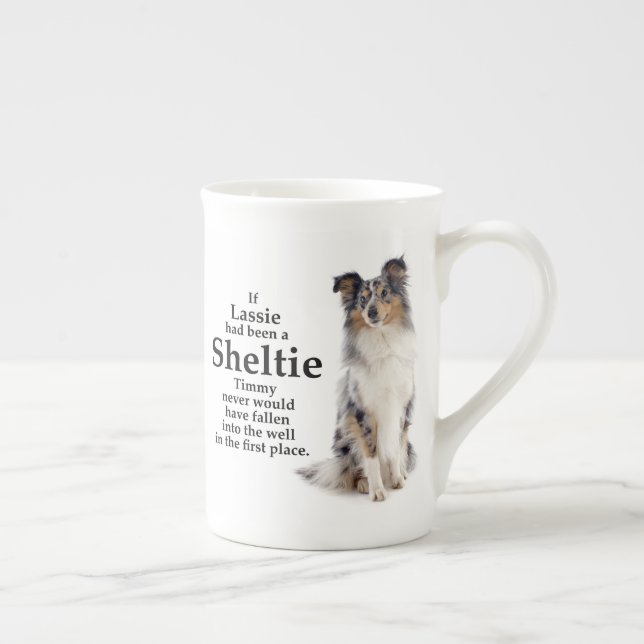 Timmy's Blue Merle Sheltie Bone China Mug (Right)
