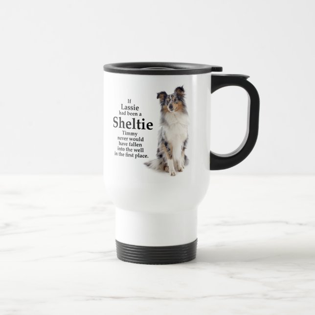 Timmy's Blue Merle Sheltie Travel Mug (Right)