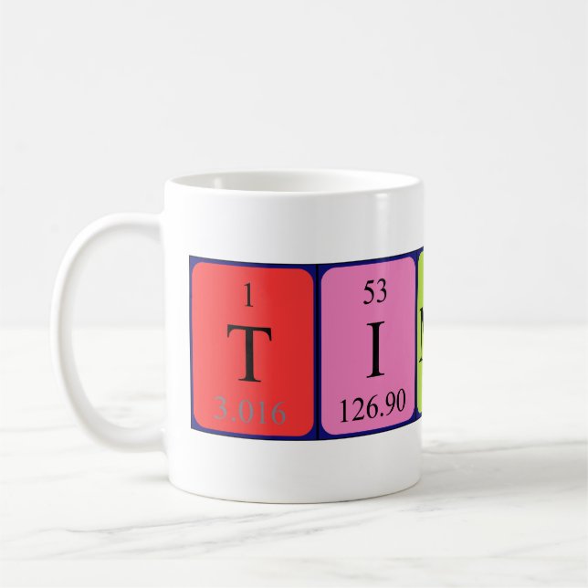 Timothe periodic table name mug (Left)