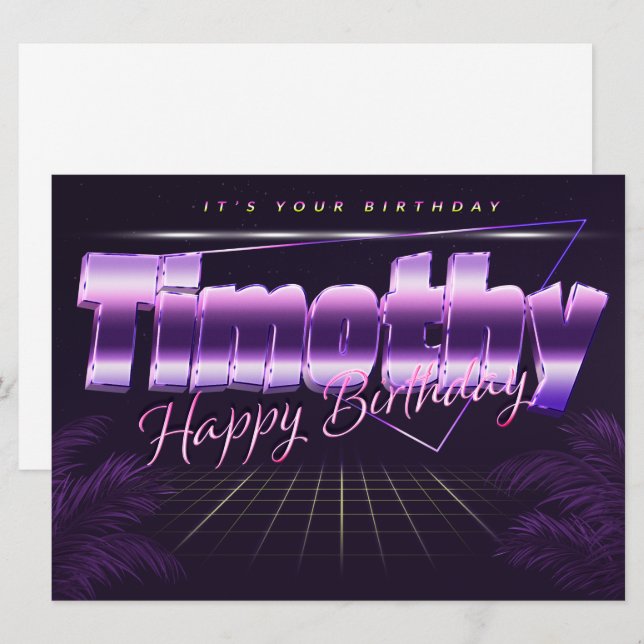 Timothy Name first name purple retro card birthday (Front/Back)