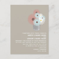 Tin Can Of Peach & Blue Flowers Wedding Invitation