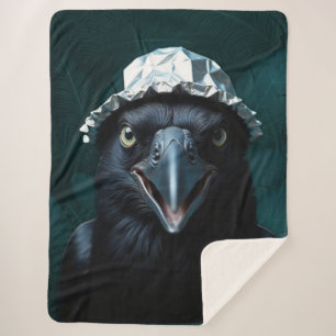 Tin Foil Hat Black Bird Raven Sherpa Blanket