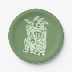 Tin of sardines salty snack paper plate