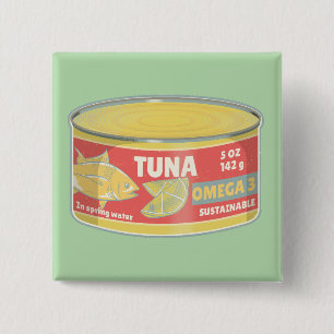 Tin of tuna canned fish retro 15 cm square badge