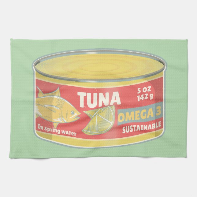 Tin of tuna canned fish retro tea towel (Horizontal)