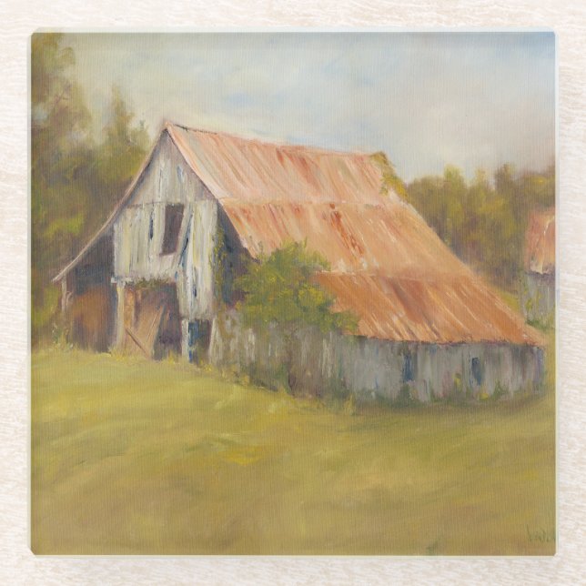 Tin Roof Barn Glass Coaster (Front)