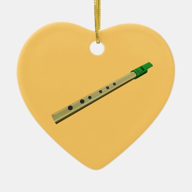 Tin Whistle Gold Green Birthday Christmas Heart Ceramic Tree Decoration (Front)