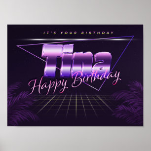 Tina Name Vorname lila retro Poster Geburtstag