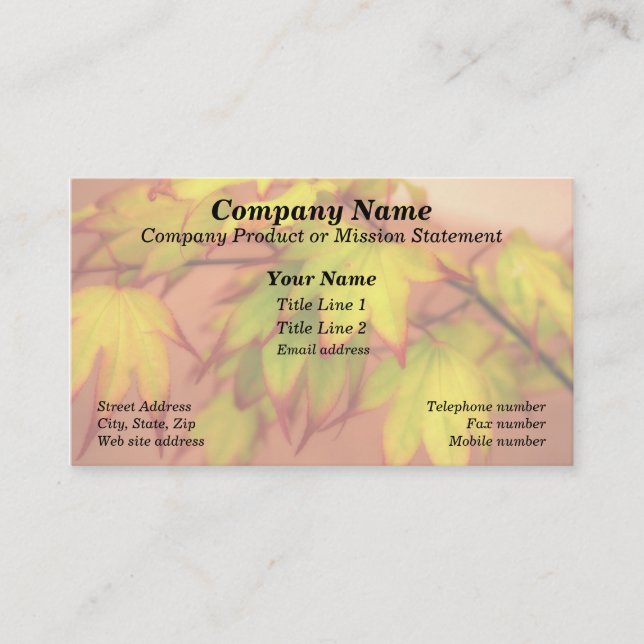 "Tinged with Red" (Maple Leaves) Business Card (Front)
