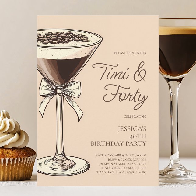 Tini and Thirty Script Martini 40th Birthday Party Invitation (Tini and Forty Script Martini 40th Birthday Party Invitation)