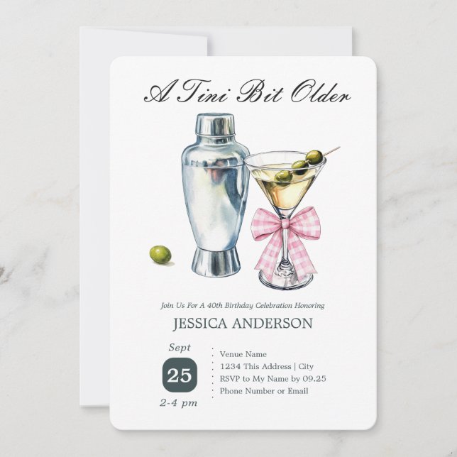 Tini Bit Older 40th Birthday Olive Invitation (Front)