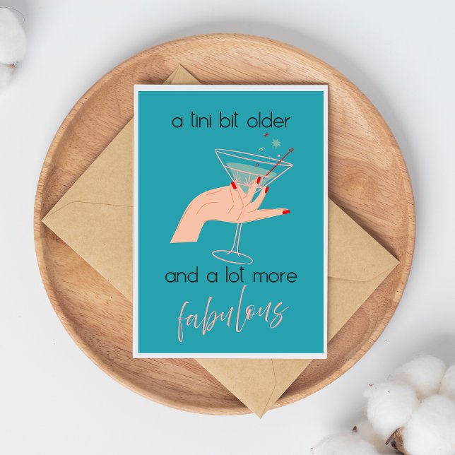 Tini Bit Older Blue Feminine Retro Martini Card (Creator Uploaded)