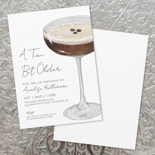 Tini Bit Older Espresso Martini Birthday Party Invitation (A Tini Bit Older Adult Birthday Party Invitation )