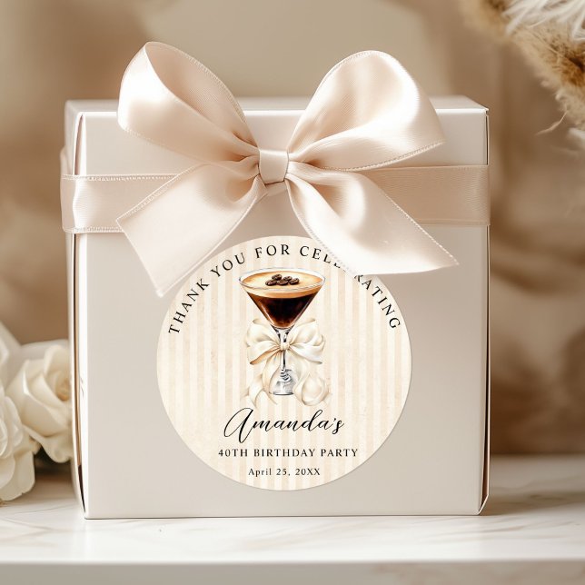 Tini Bit Older Espresso Martini Birthday Thank you Classic Round Sticker (Elegant Espresso martini thank you sticker)