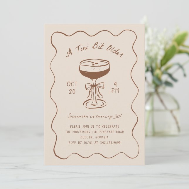 Tini Bit Older Espresso Martini Scribble Birthday Invitation (Standing Front)
