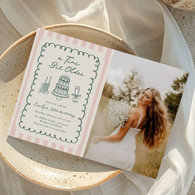 Tini Bit Older Hand Drawn 30th Birthday Photo Invitation (Creator Uploaded)