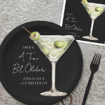 Tini Bit Older Martini Birthday Party Paper Plate<br><div class="desc">Tini Bit Older Birthday Paper Plate. This playful design features a muted green watercolor martini glass with olives on the right side, set against a bold black background. The phrase “A Tini Bit Older” appears at the top in crisp white handwritten script for a fun, cheeky vibe. The birthday person's...</div>