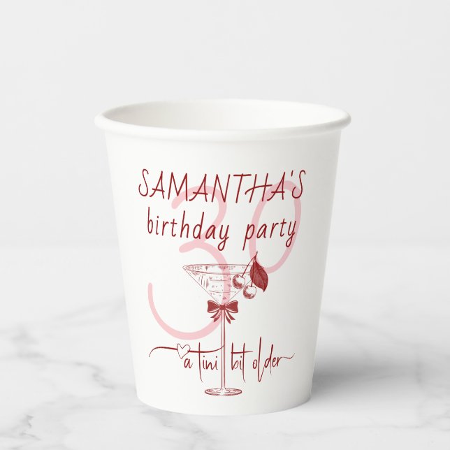 Tini Bit Older Modern Bow Cherry Martini Birthday Paper Cups (Front)