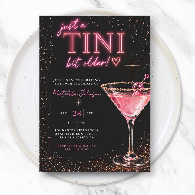 Tini Bit Older Neon Pink 30th Birthday  Invitation (Tini Bit Older Neon Pink 30th Birthday Invitation)