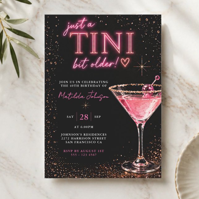 Tini Bit Older Neon Pink 40th Birthday  Invitation (Tini Bit Older Neon Pink 40th Birthday Invitation)