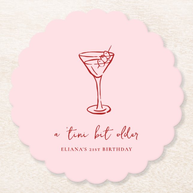 Tini Bit Older Personalized Birthday Party Paper Coaster (Front)