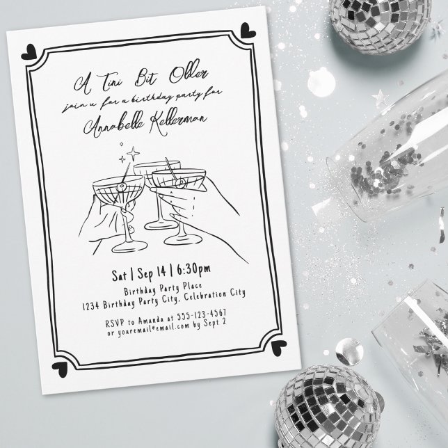 Tini Bit Older Retro Martini Birthday Party Invitation (A Tini Bit Older Martini Birthday Party Invitation)