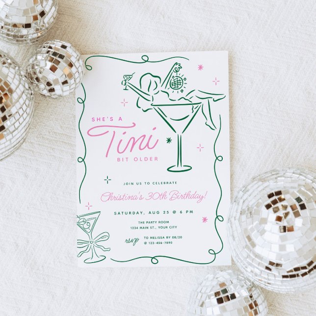 Tini Bit Older Whimsical Martini Birthday Invitation (TIni Bit Older Birthday Invite)